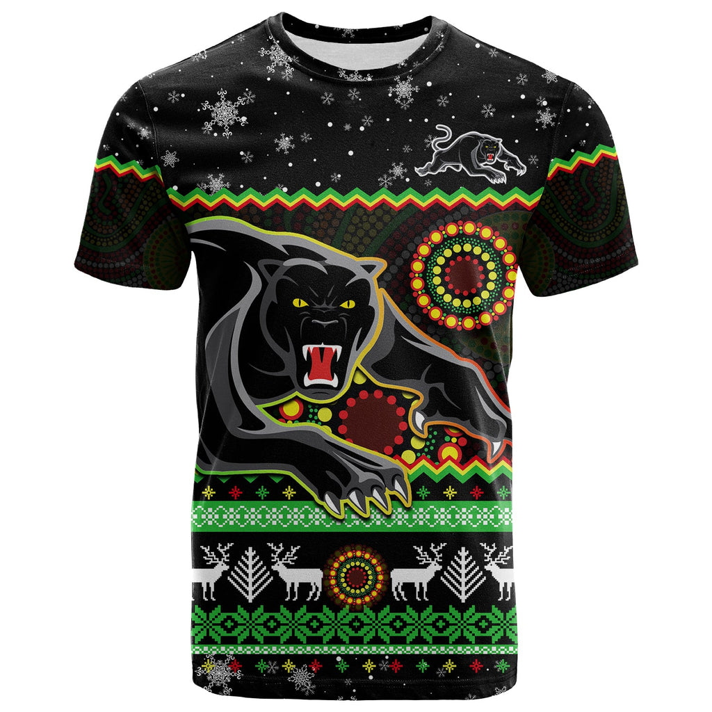 custom-personalised-panthers-christmas-t-shirt-aboriginal-pattern-penrith-black-version