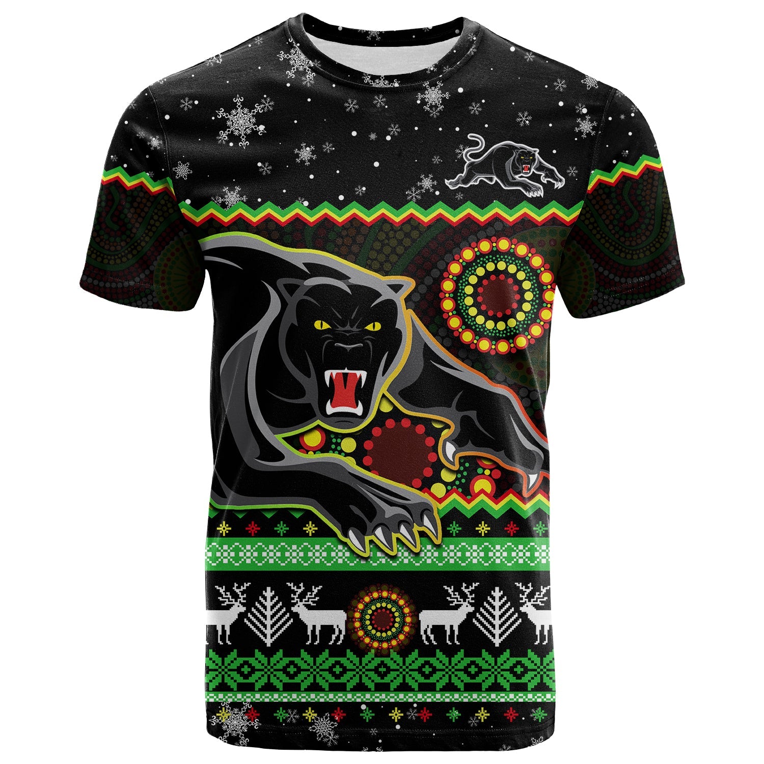custom-personalised-panthers-christmas-t-shirt-aboriginal-pattern-penrith-black-version
