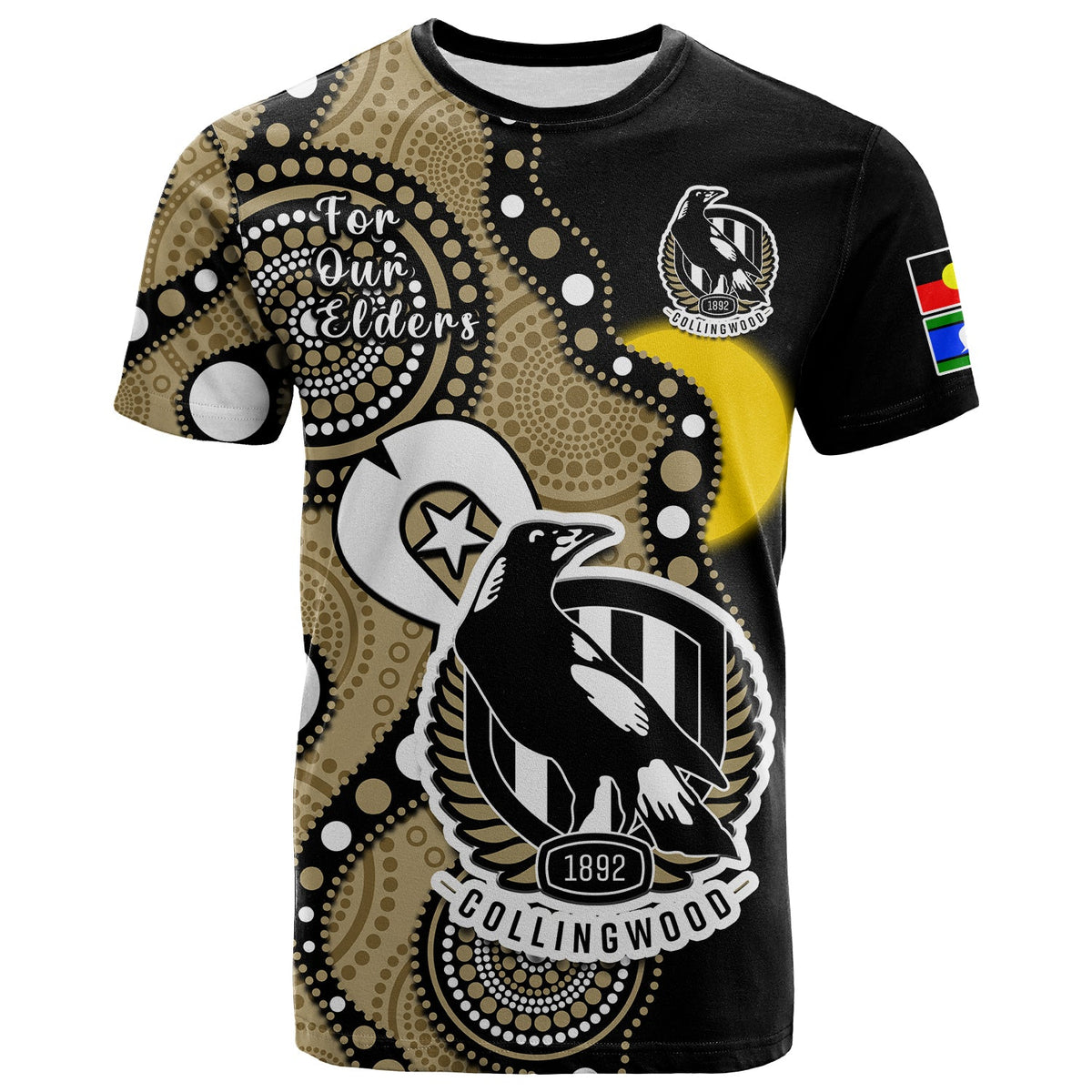 collingwood-football-naidoc-2023-t-shirt-magpies-for-our-elders-indigenous-art