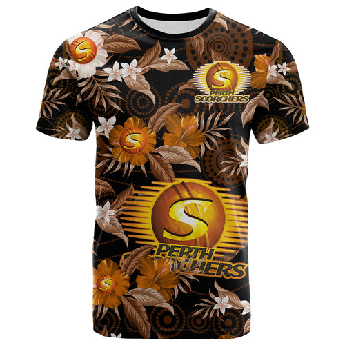 custom-text-and-number-perth-scorchers-cricket-t-shirt-aboriginal-art-mix-tropical-flowers