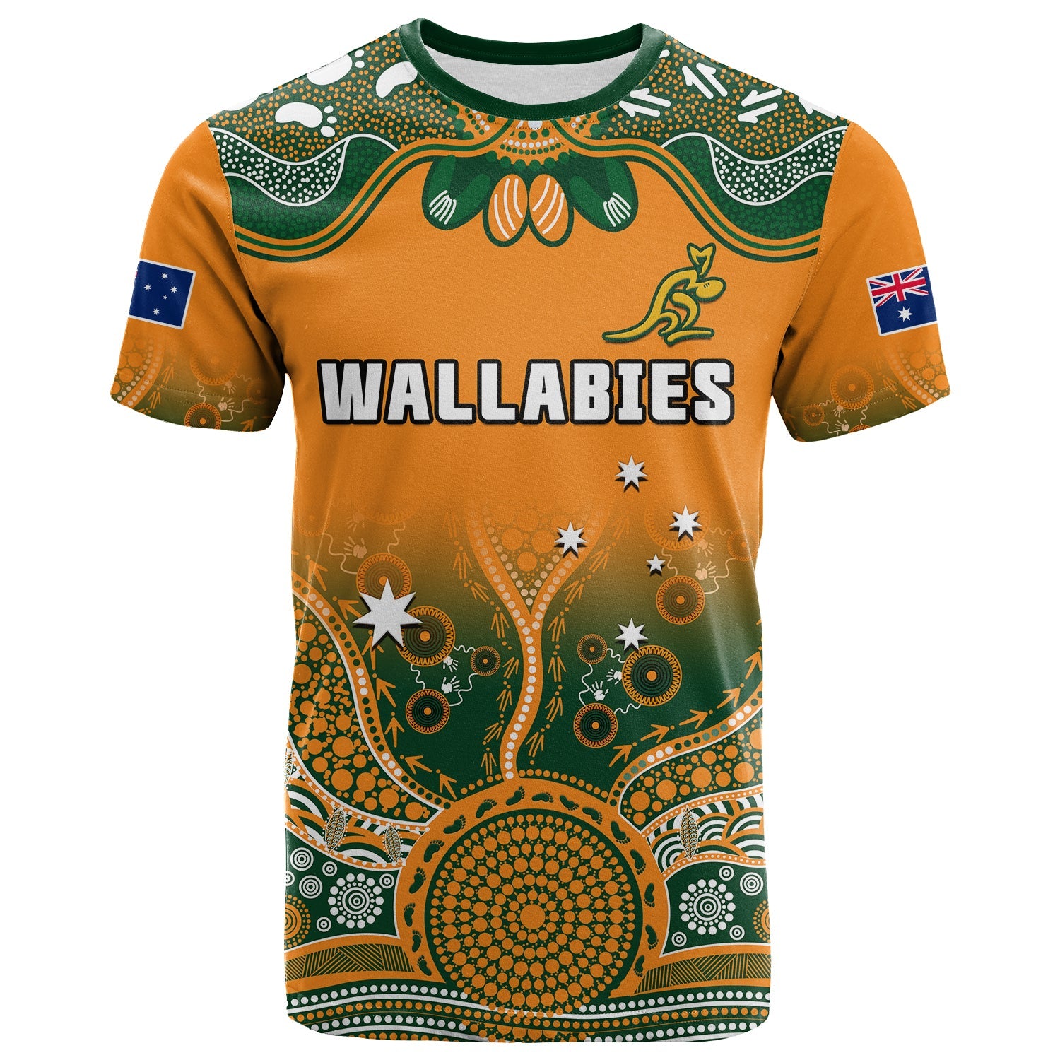 custom-text-and-number-australia-rugby-t-shirt-wallabies-kangaroo-orange-aboriginal