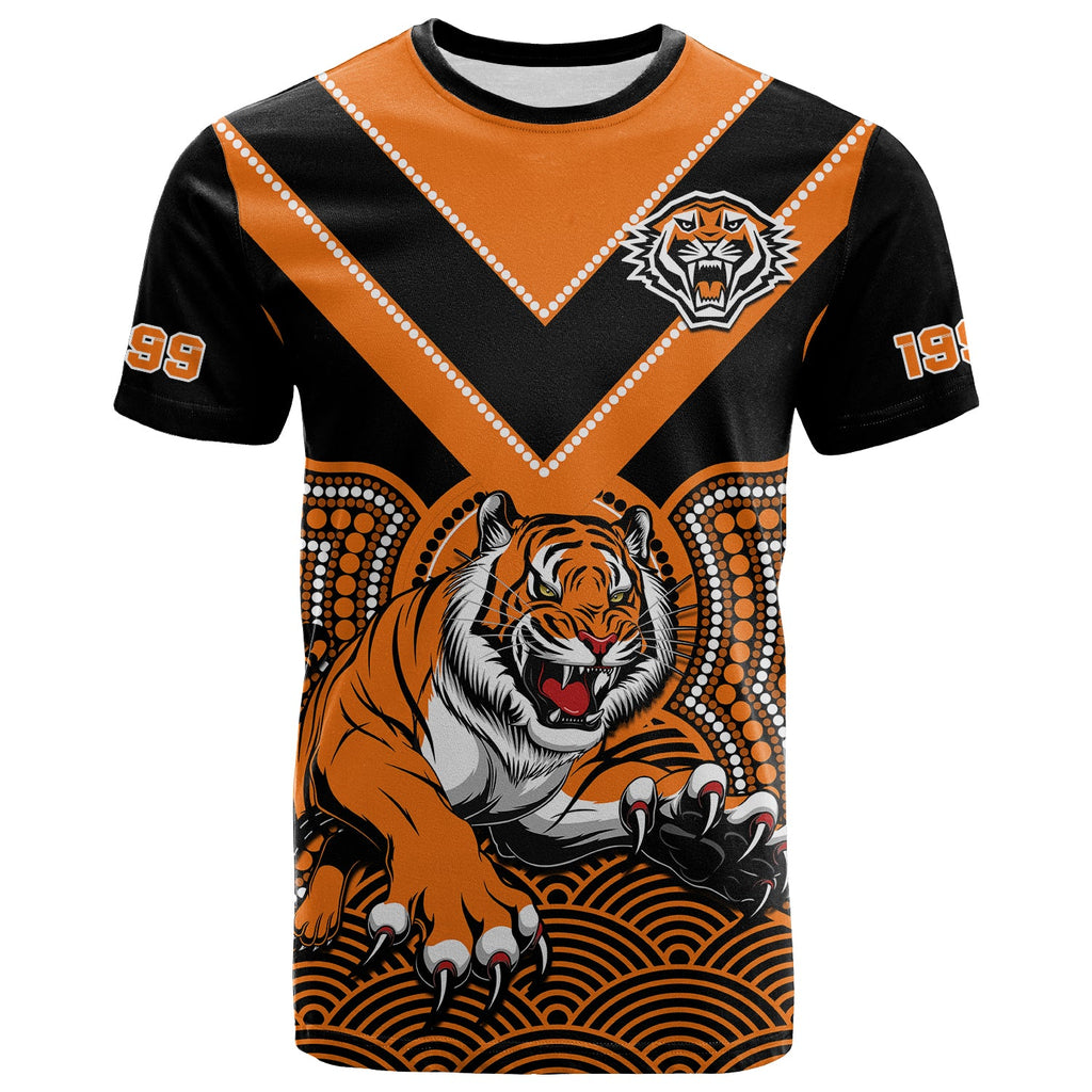 custom-text-and-number-wests-tigers-rugby-t-shirt-indigenous-black-artsy