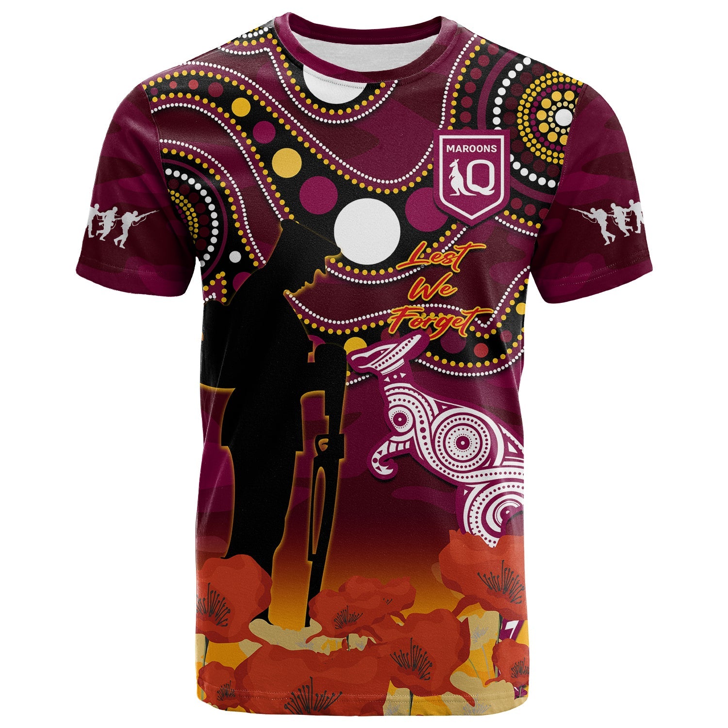 custom-text-and-number-maroons-rugby-anzac-2023-t-shirt-qld-aboriginal-mix-poppy-camouflage