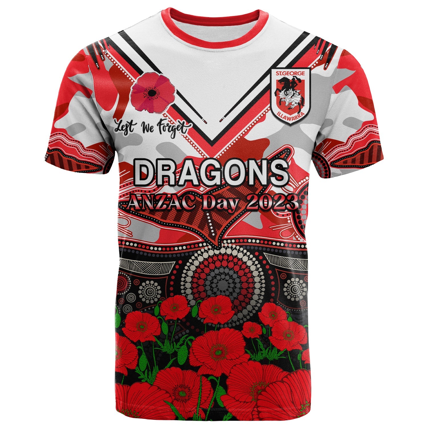 custom-text-and-number-dragons-rugby-anzac-2023-t-shirt-aboriginal-mix-poppy-lest-we-forget