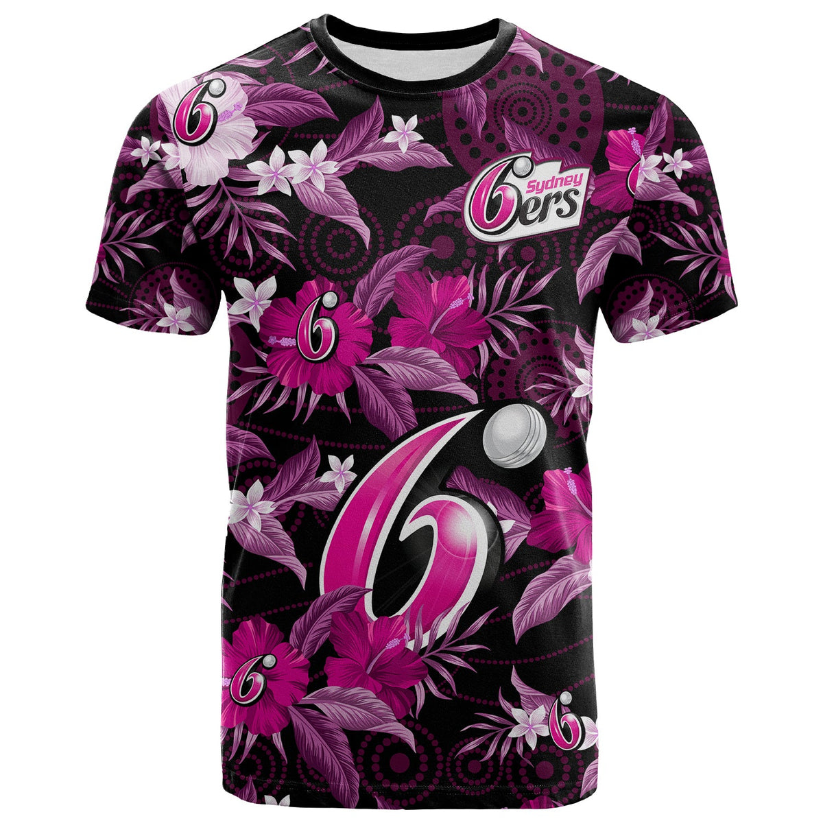 custom-text-and-number-sydney-sixers-cricket-t-shirt-aboriginal-art-mix-tropical-flowers