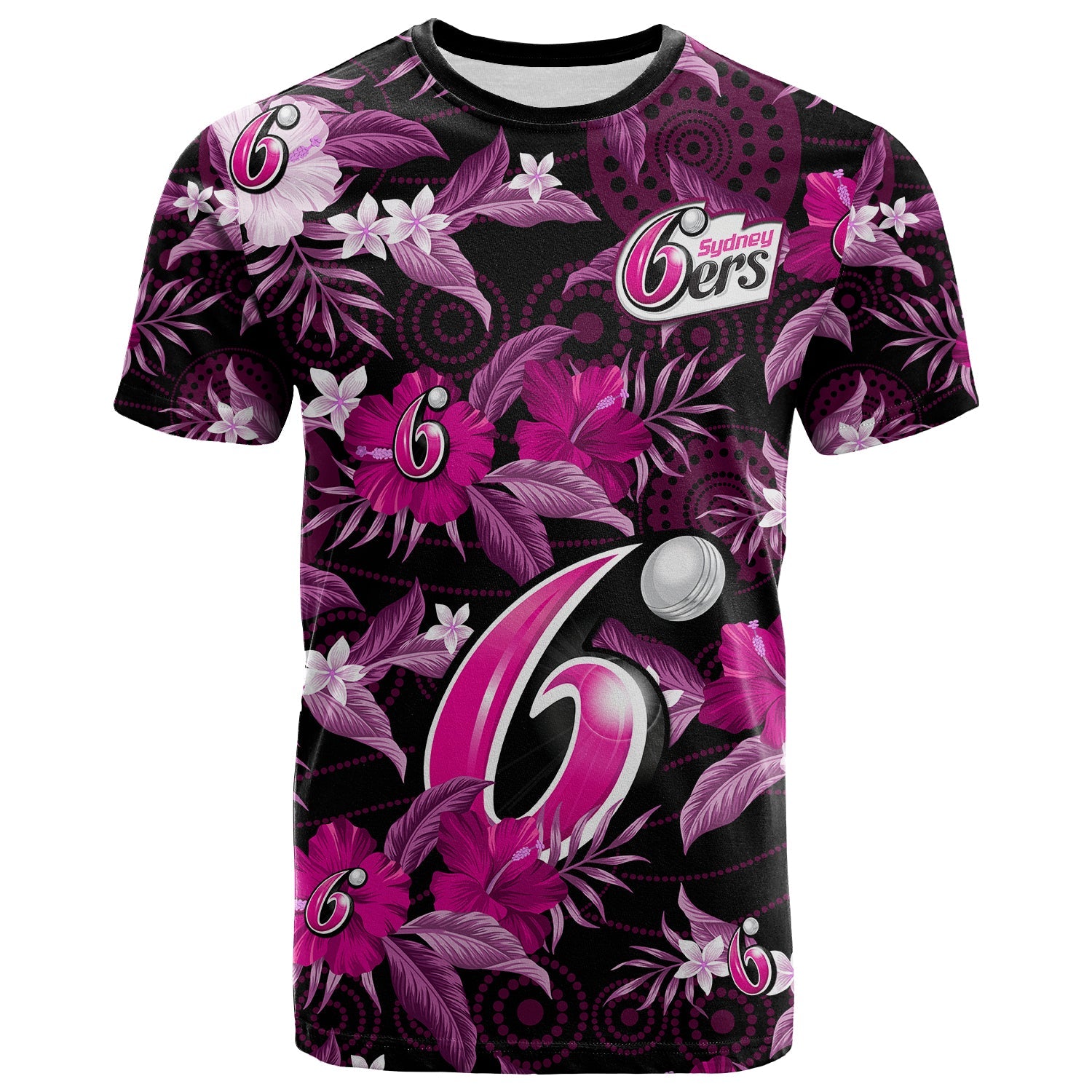 custom-text-and-number-sydney-sixers-cricket-t-shirt-aboriginal-art-mix-tropical-flowers