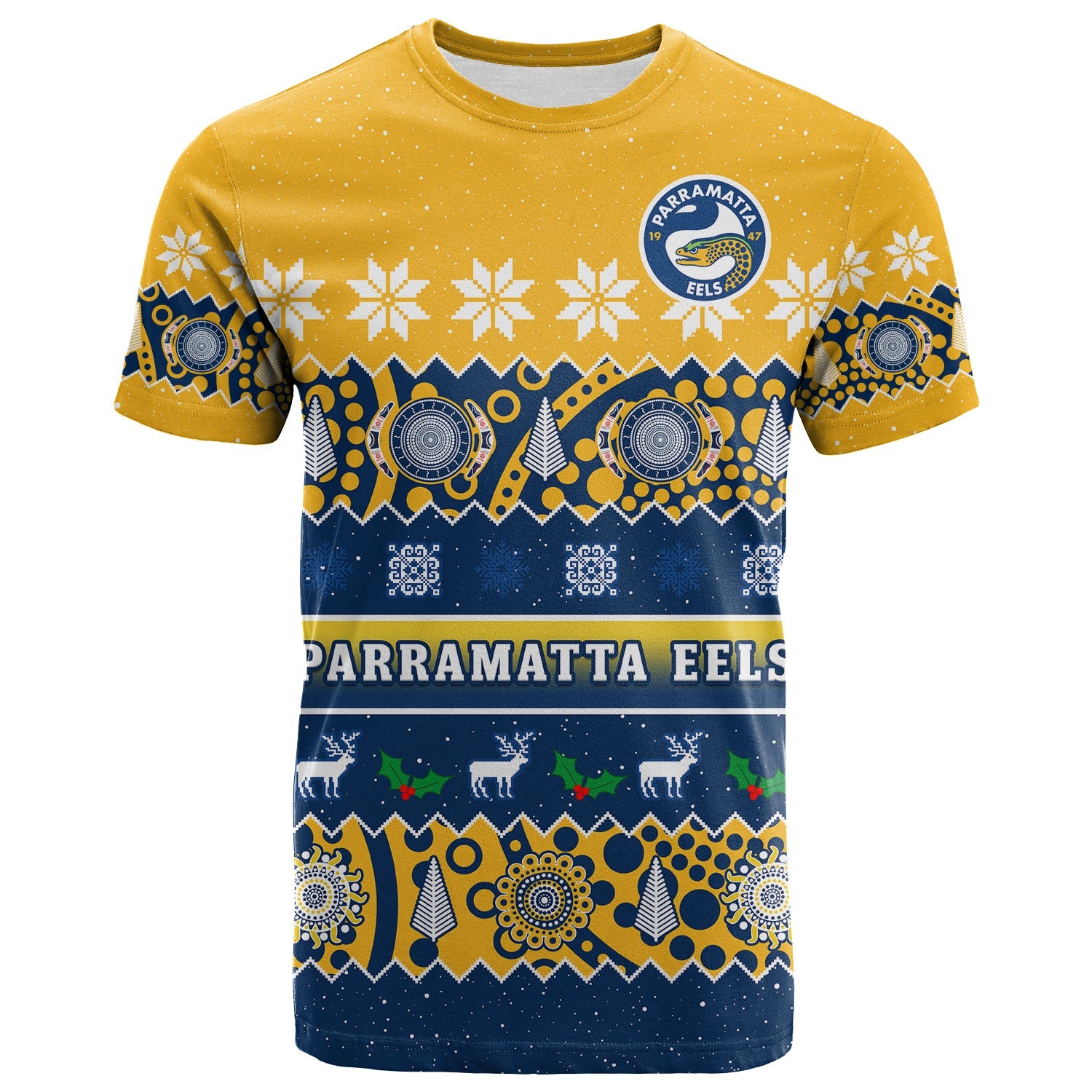 custom-personalised-parramatta-eels-christmas-t-shirt-parra-aboriginal-art-merry-xmas