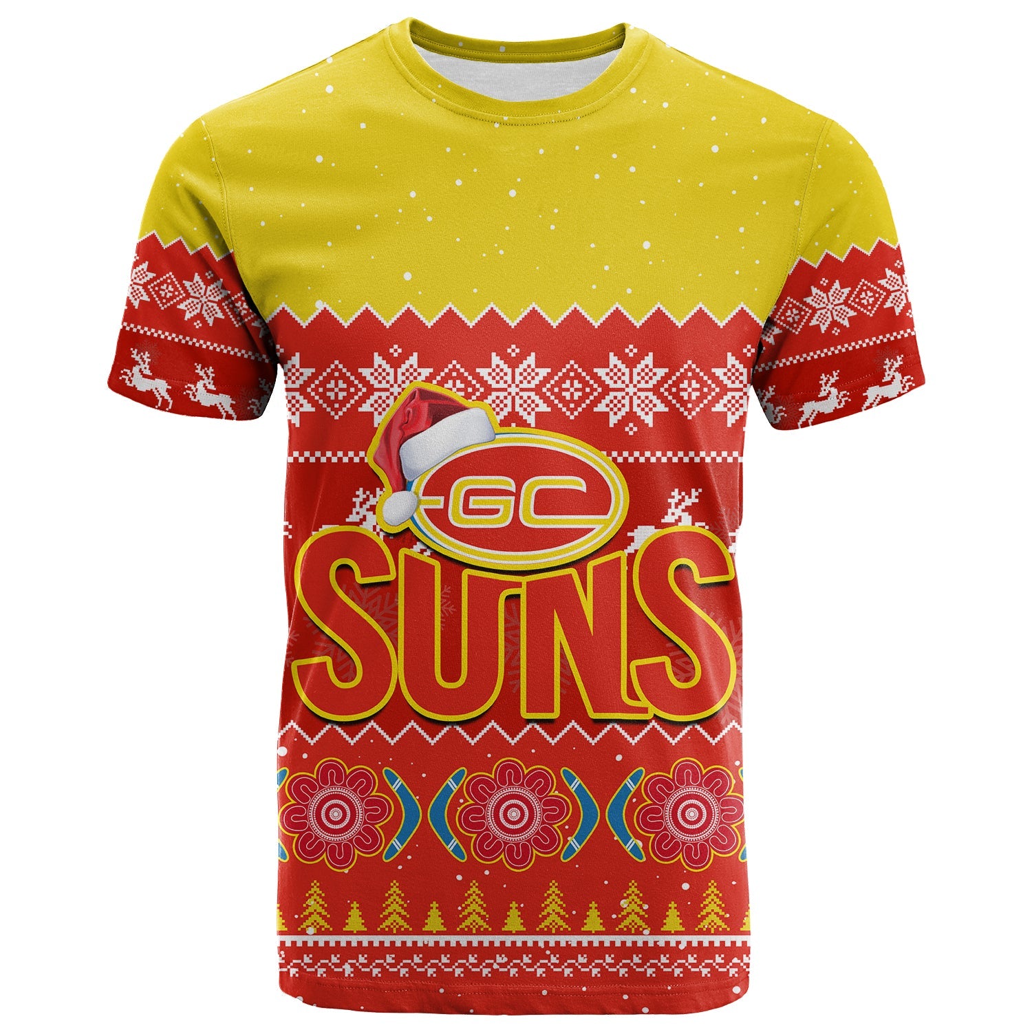 custom-personalised-gold-coast-football-t-shirt-suns-aboriginal-merry-christmas