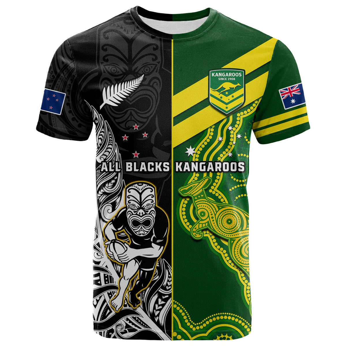 custom-personalised-australia-kangaroos-and-all-black-rugby-t-shirt-aboriginal-mix-nz-maori-fern