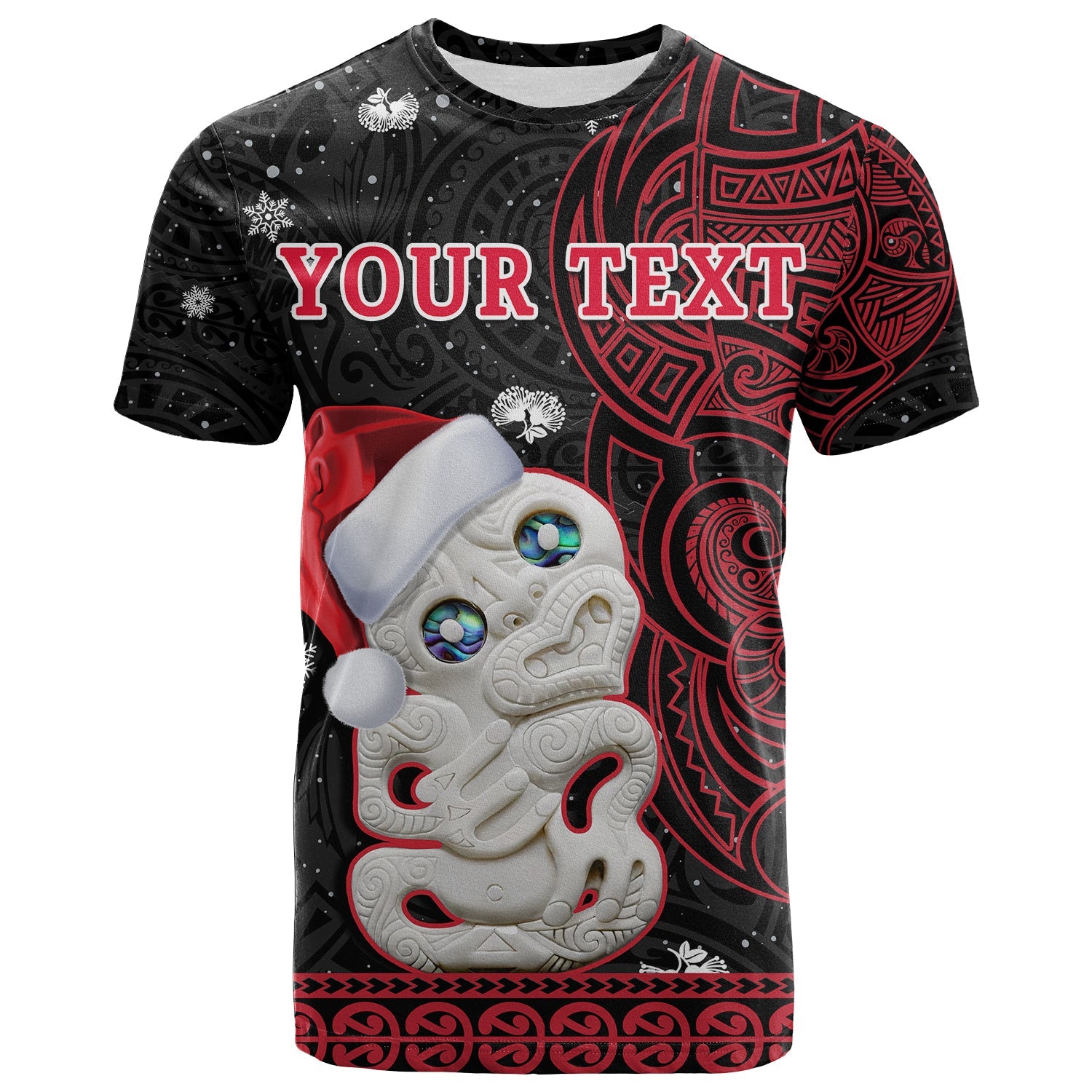 custom-personalised-new-zealand-christmas-t-shirt-hei-tiki-red-pohutukawa-meri-kirihimete