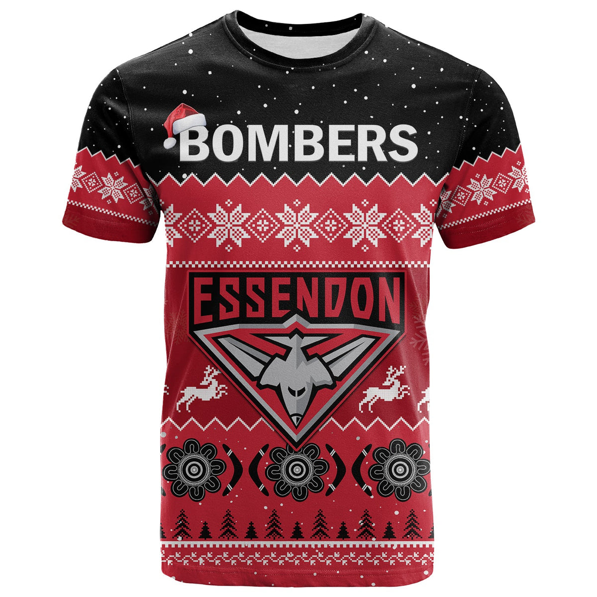 custom-personalised-essendon-football-t-shirt-bombers-indigenous-merry-christmas