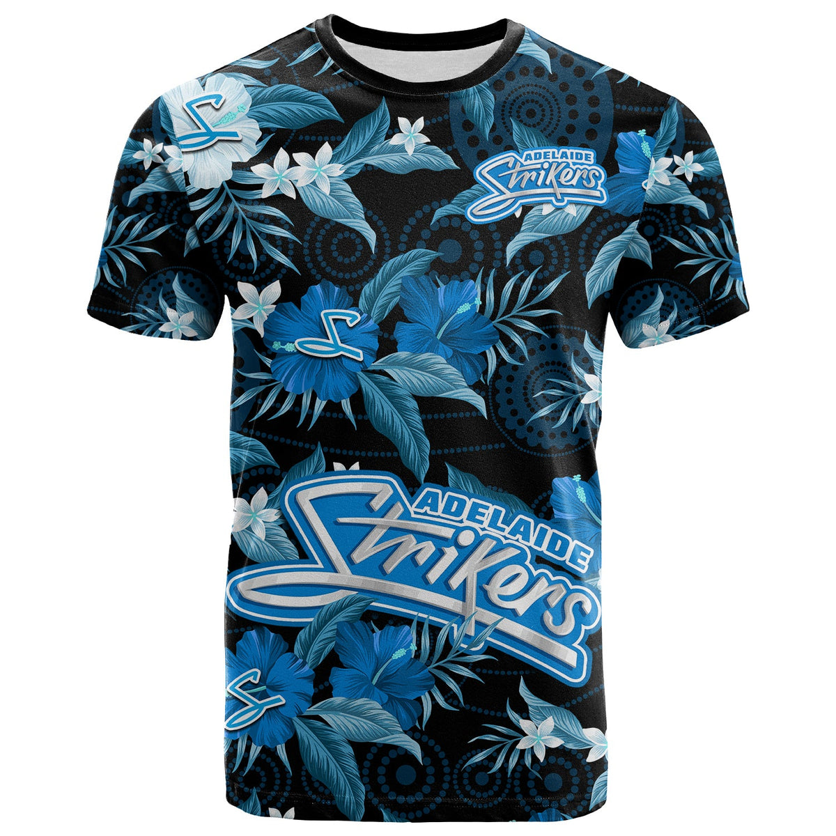 custom-text-and-number-adelaide-strikers-cricket-t-shirt-aboriginal-art-mix-tropical-flowers
