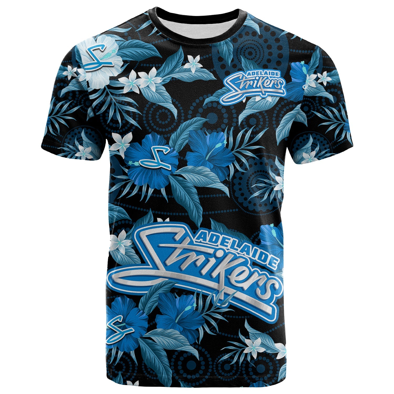 custom-text-and-number-adelaide-strikers-cricket-t-shirt-aboriginal-art-mix-tropical-flowers