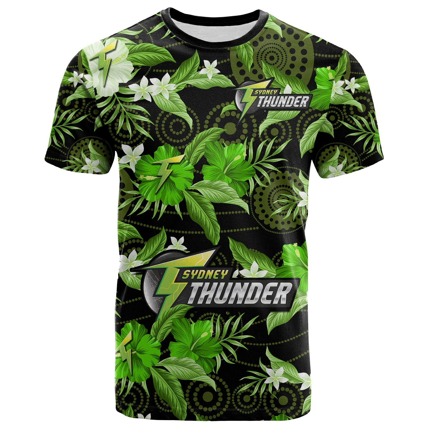 sydney-thunder-cricket-t-shirt-aboriginal-art-mix-tropical-flowers