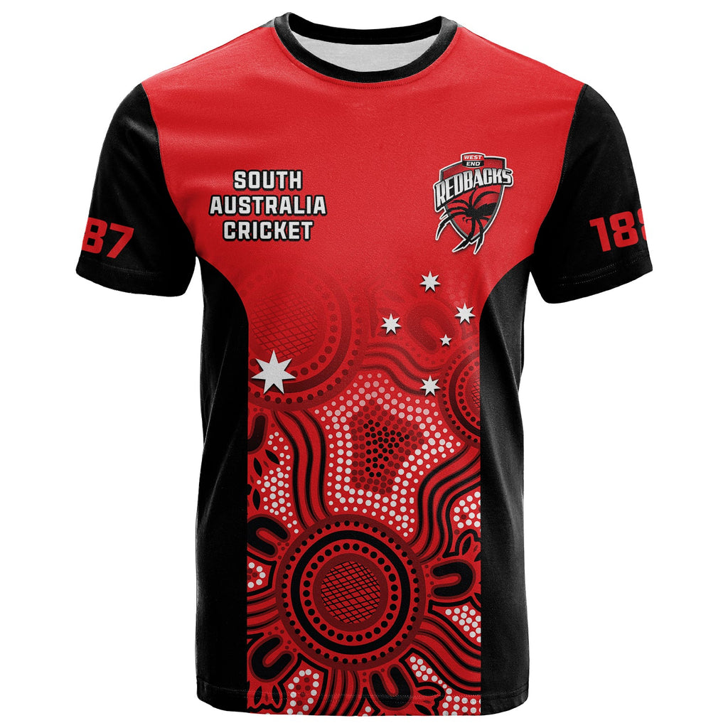 custom-text-and-number-south-australia-cricket-2023-t-shirt-west-end-redbacks-sheffield-shield-indigenous