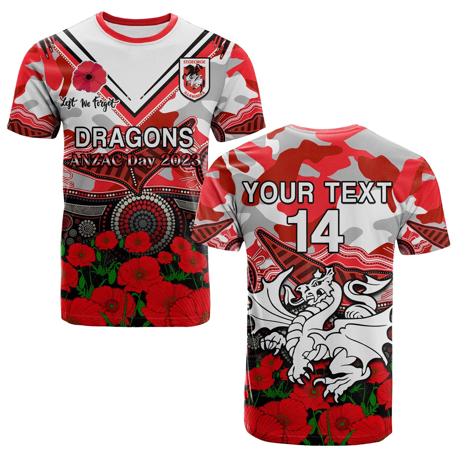 custom-text-and-number-dragons-rugby-anzac-2023-t-shirt-aboriginal-mix-poppy-lest-we-forget