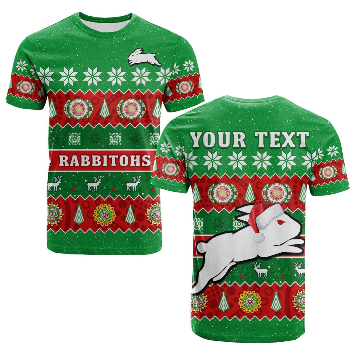 custom-personalised-rabbitohs-christmas-t-shirt-souths-aboriginal-art-merry-xmas