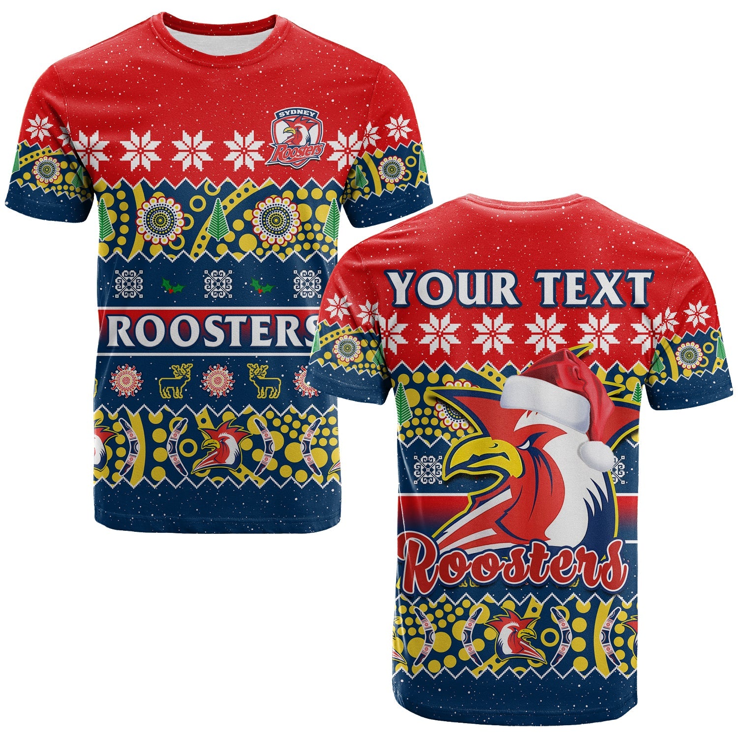 custom-personalised-sydney-roosters-christmas-t-shirt-easts-aboriginal-art-merry-xmas