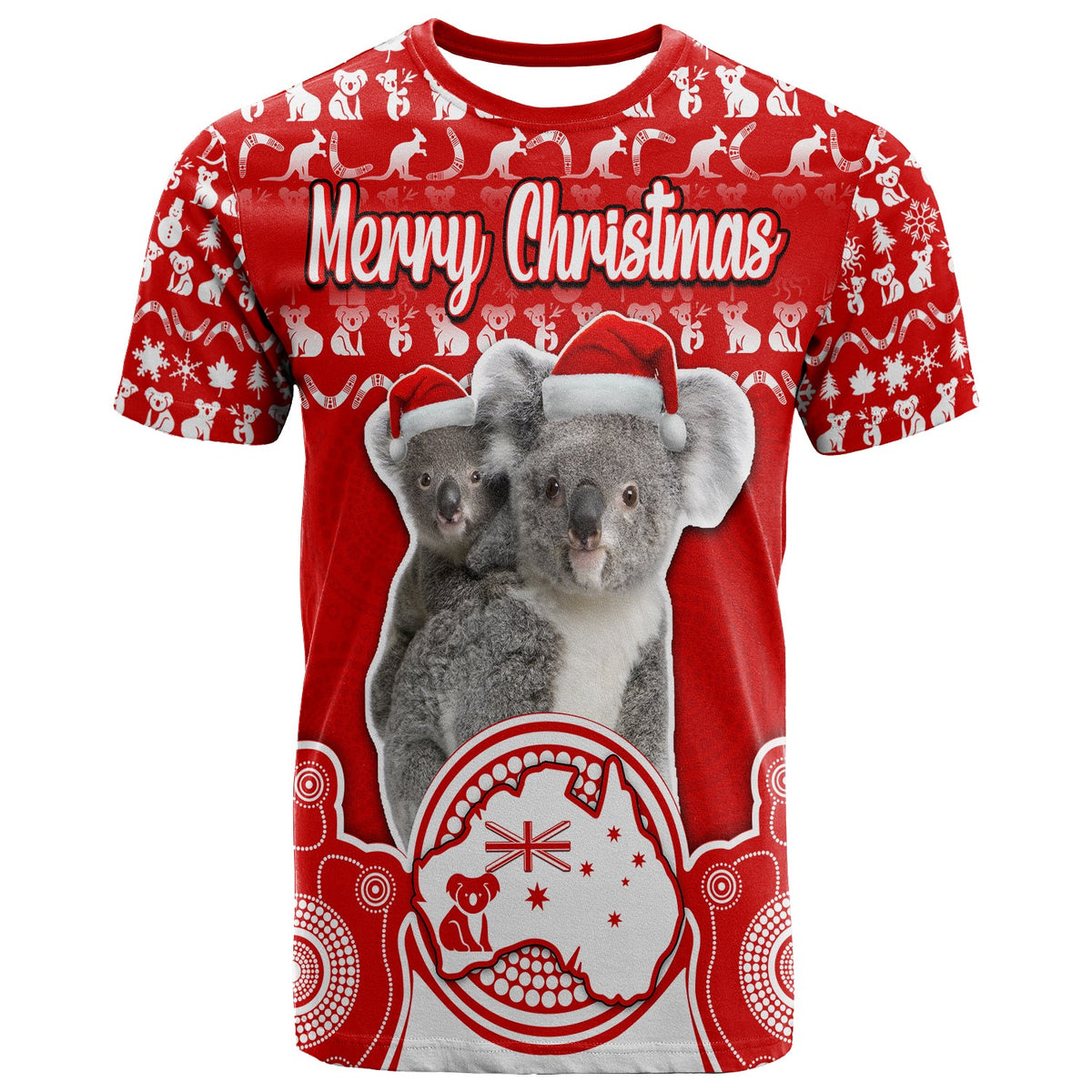 custom-personalised-australian-koala-christmas-vibe-with-aboriginal-dot-painting-style-no1-t-shirt