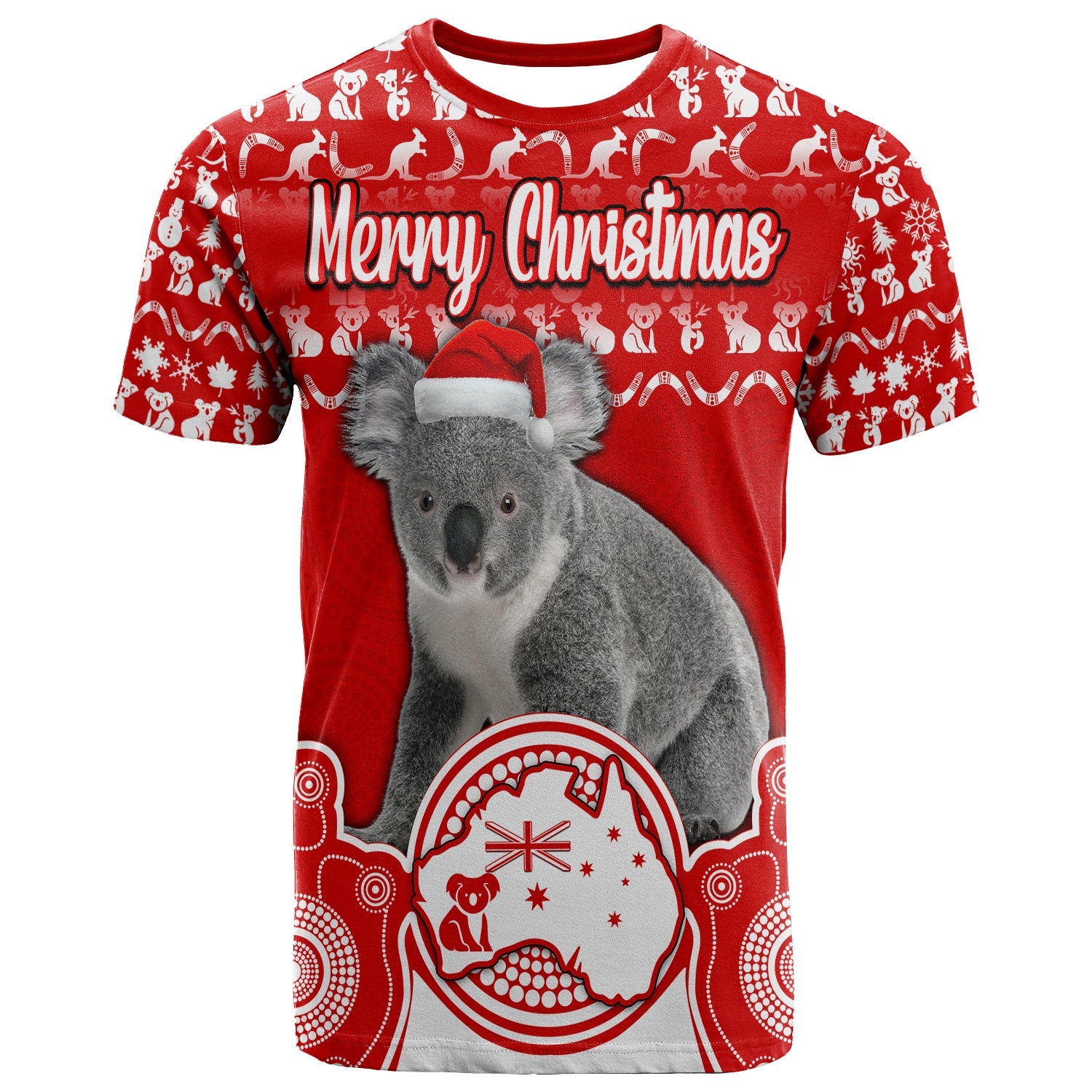 custom-personalised-australian-koala-christmas-vibe-with-aboriginal-dot-painting-style-no2-t-shirt