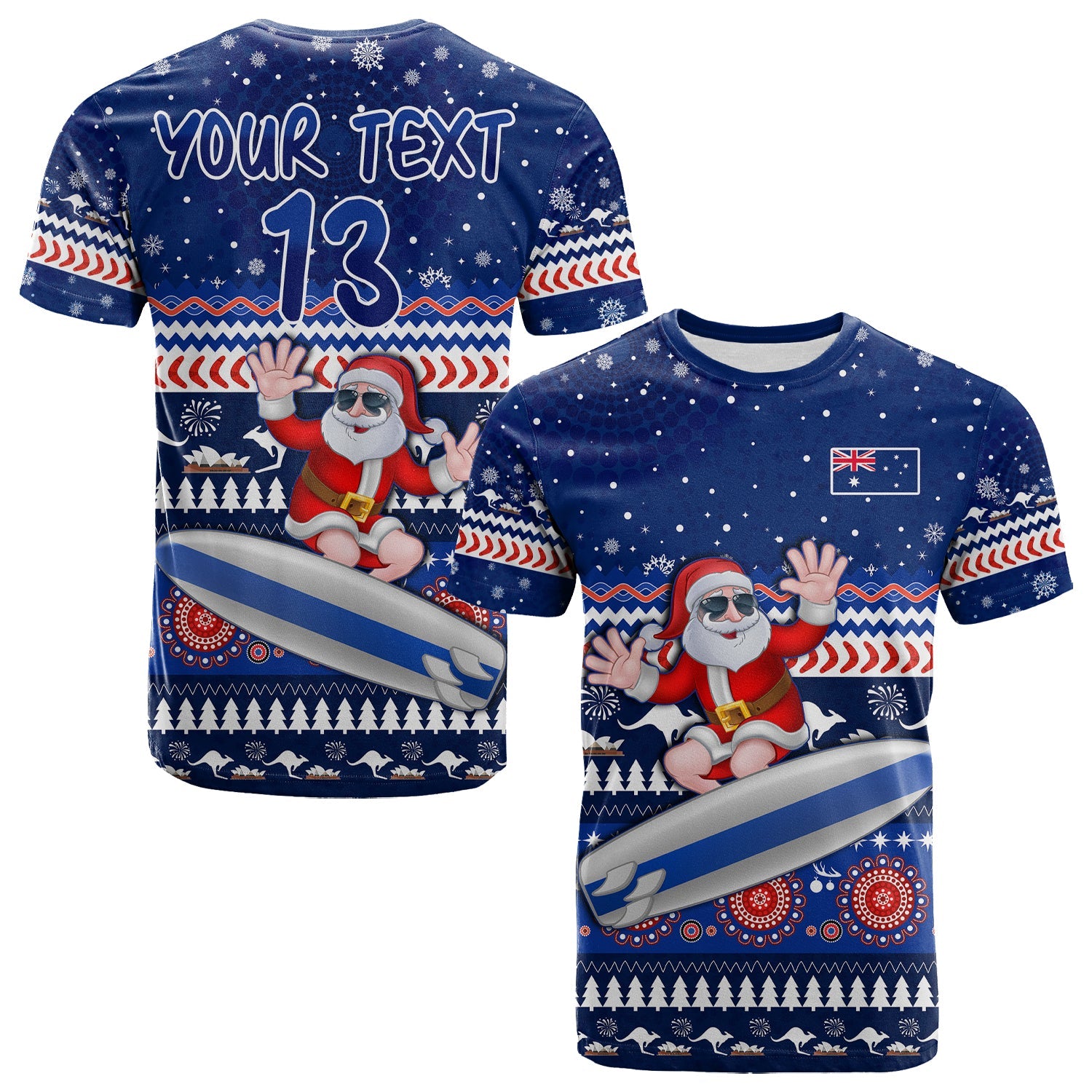 custom-text-and-number-australia-christmas-t-shirt-aussie-aboriginal-santa-claus-is-surfing-with-kangaroo