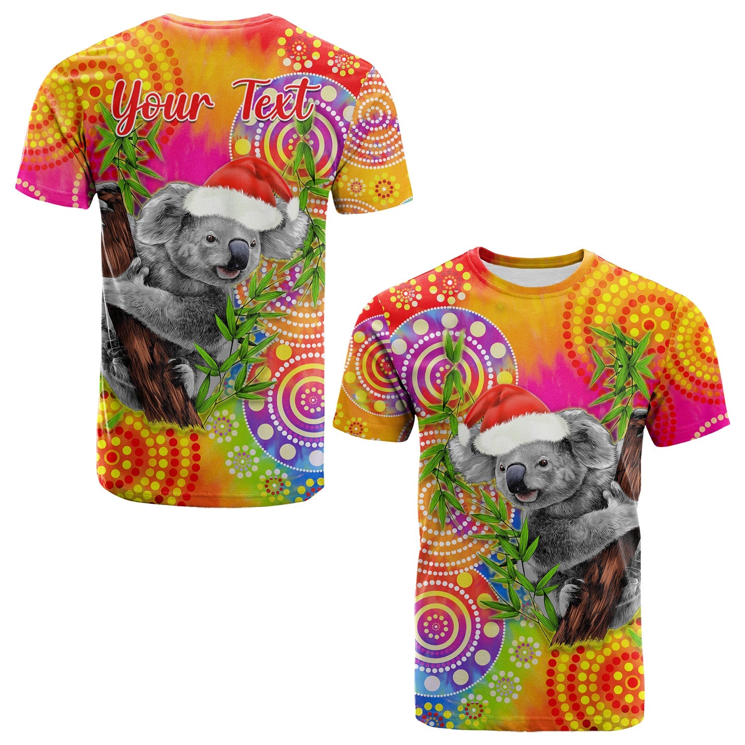 custom-personalised-australia-koala-aboriginal-t-shirt-rainbow-tie-dye-merry-christmas