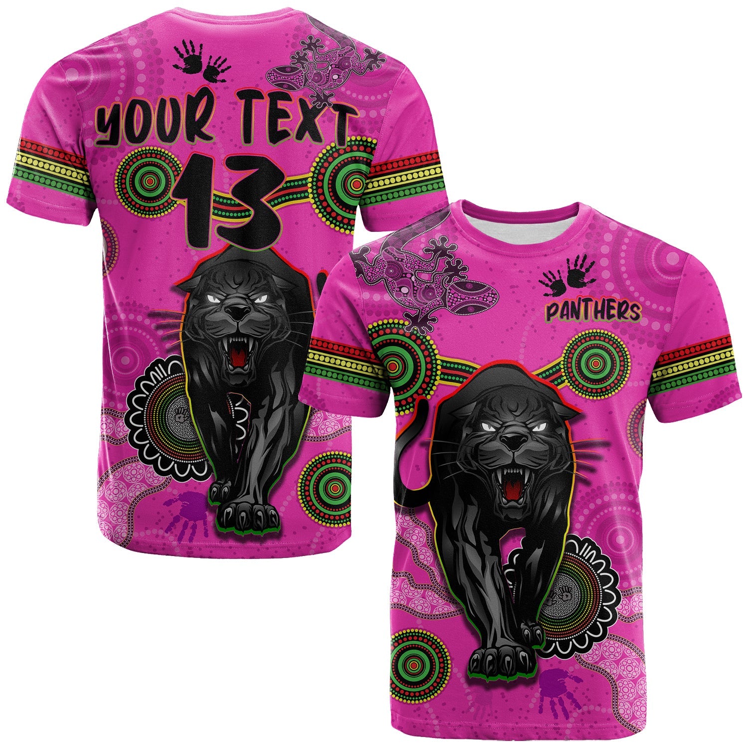 custom-text-and-number-panthers-t-shirt-aboriginal-with-lizard