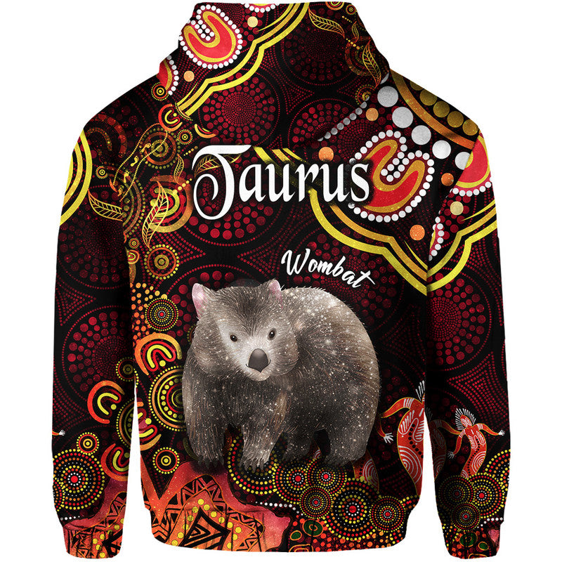 australian-astrology-zip-up-and-pullover-hoodie-taurus-wombat-zodiac-aboriginal-vibes-red