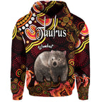 australian-astrology-zip-up-and-pullover-hoodie-taurus-wombat-zodiac-aboriginal-vibes-red