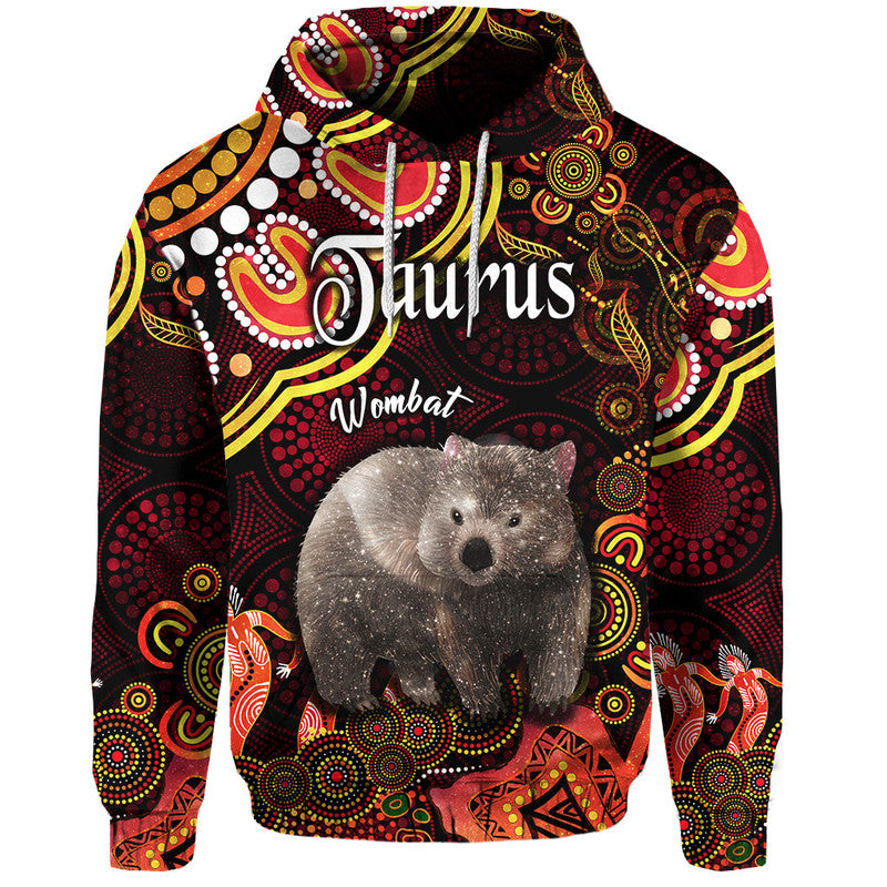 australian-astrology-zip-up-and-pullover-hoodie-taurus-wombat-zodiac-aboriginal-vibes-red