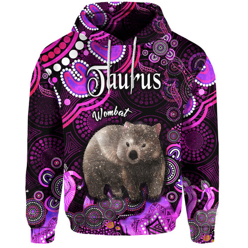 australian-astrology-zip-up-and-pullover-hoodie-taurus-wombat-zodiac-aboriginal-vibes-pink