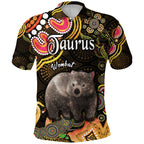 custom-personalised-australian-astrology-polo-shirt-taurus-wombat-zodiac-aboriginal-vibes-gold