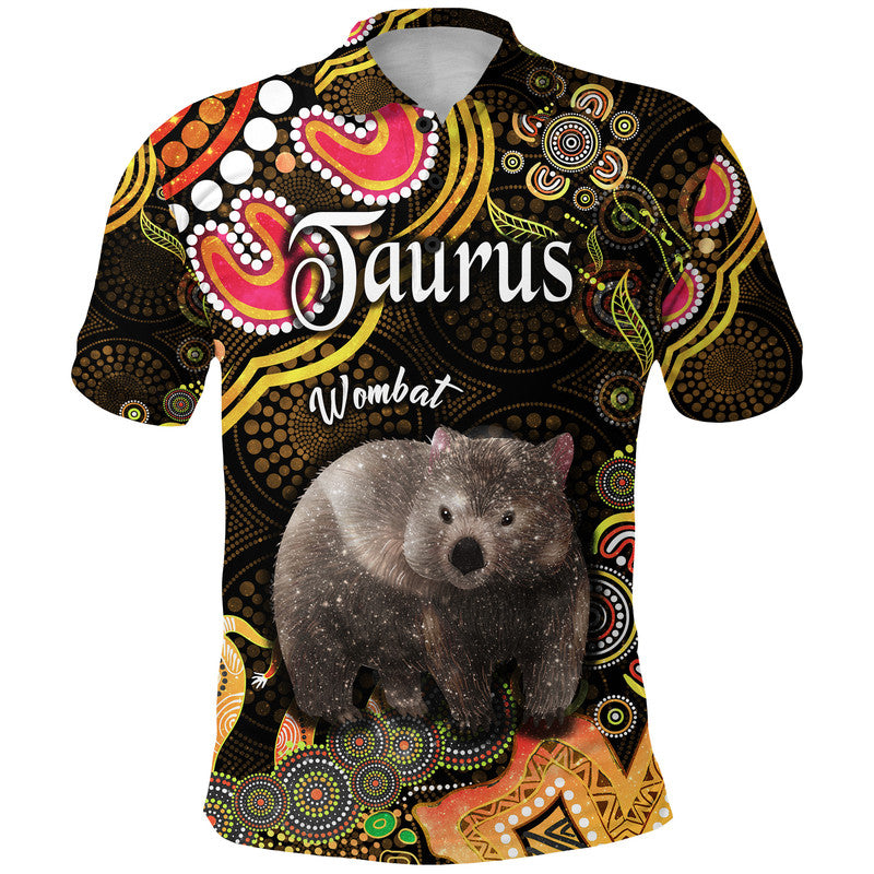 custom-personalised-australian-astrology-polo-shirt-taurus-wombat-zodiac-aboriginal-vibes-gold