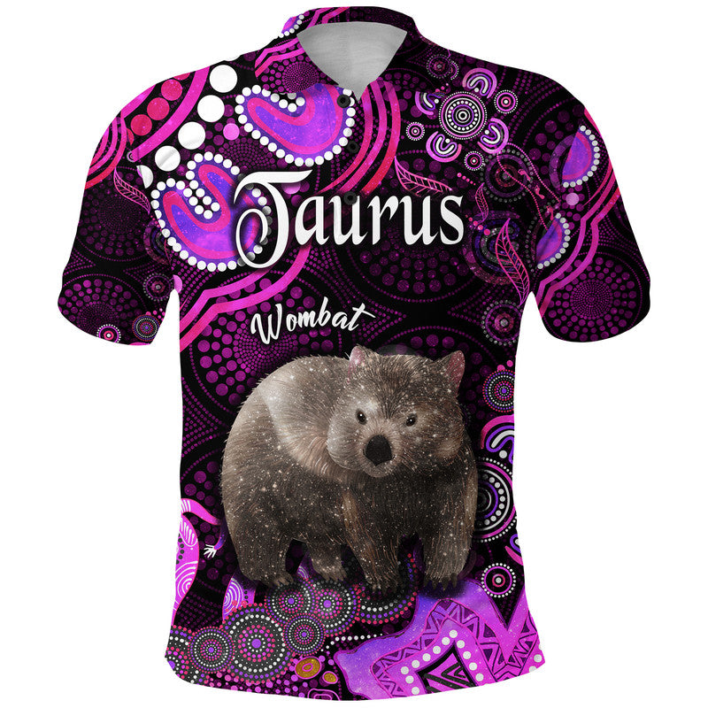 australian-astrology-polo-shirt-taurus-wombat-zodiac-aboriginal-vibes-pink