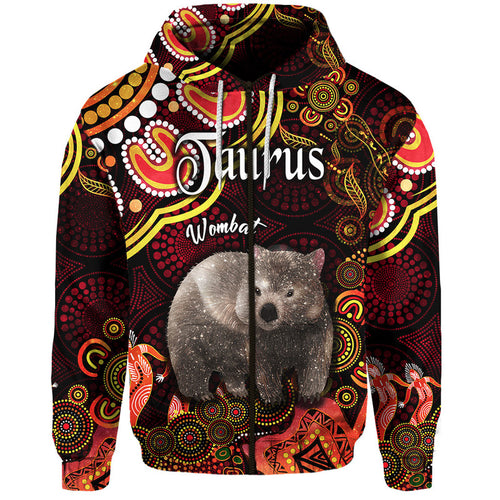 australian-astrology-zip-up-and-pullover-hoodie-taurus-wombat-zodiac-aboriginal-vibes-red