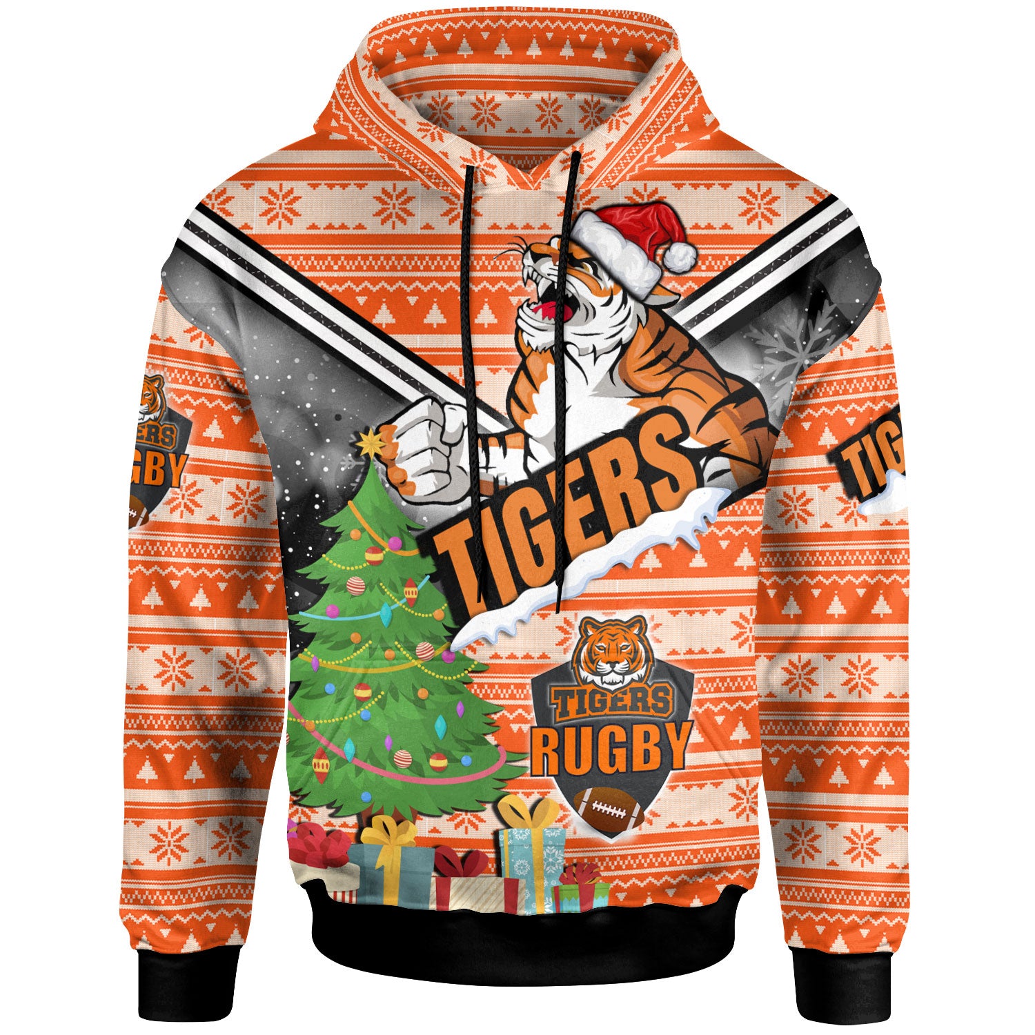 tigers-rugby-hoodie-custom-christmas-tree-tigers-rugby-ball-hoodie