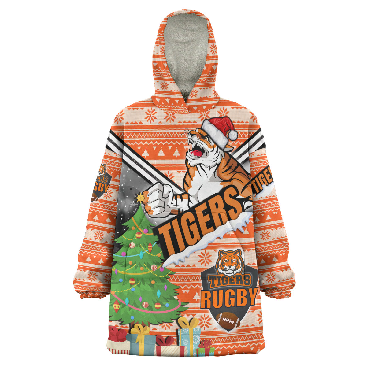 tigers-rugby-snug-hoodie-custom-christmas-tree-tigers-rugby-ball-wearable-blanket-hoodie
