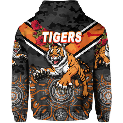 Wests Tigers ANZAC 2022 Zip Up And Pullover Hoodie Indigenous Vibes LT8