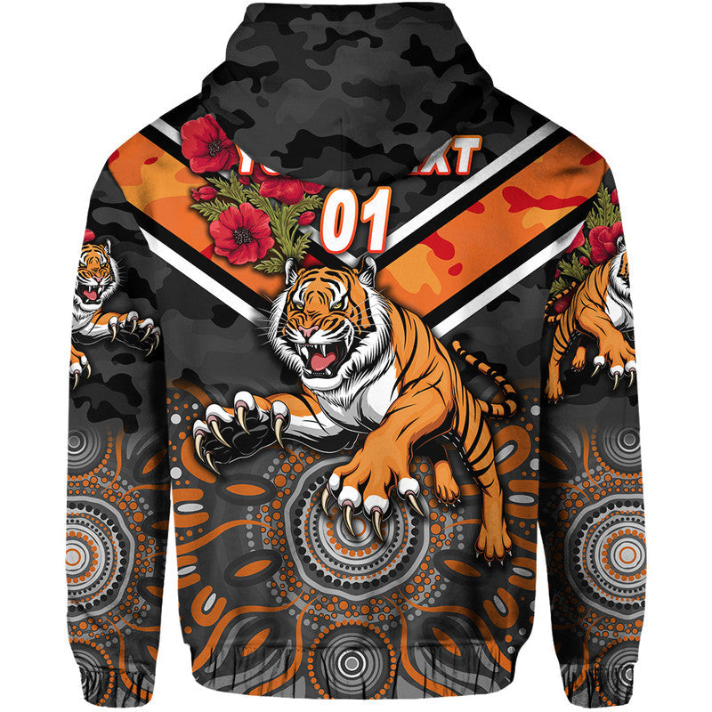 (Custom Personalised) Wests Tigers ANZAC 2022 Zip Up And Pullover Hoodie Indigenous Vibes LT8