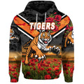 (Custom Personalised) Wests Tigers ANZAC 2022 Zip Up And Pullover Hoodie Poppy Flowers Vibes LT8