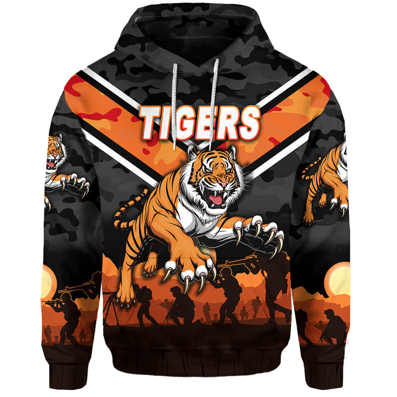 (Custom Personalised) Wests Tigers ANZAC 2022 Zip Up And Pullover Hoodie Simple Style LT8