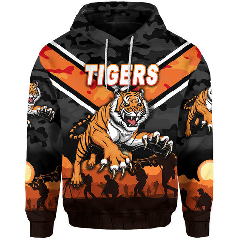 (Custom Personalised) Wests Tigers ANZAC 2022 Zip Up And Pullover Hoodie Simple Style LT8