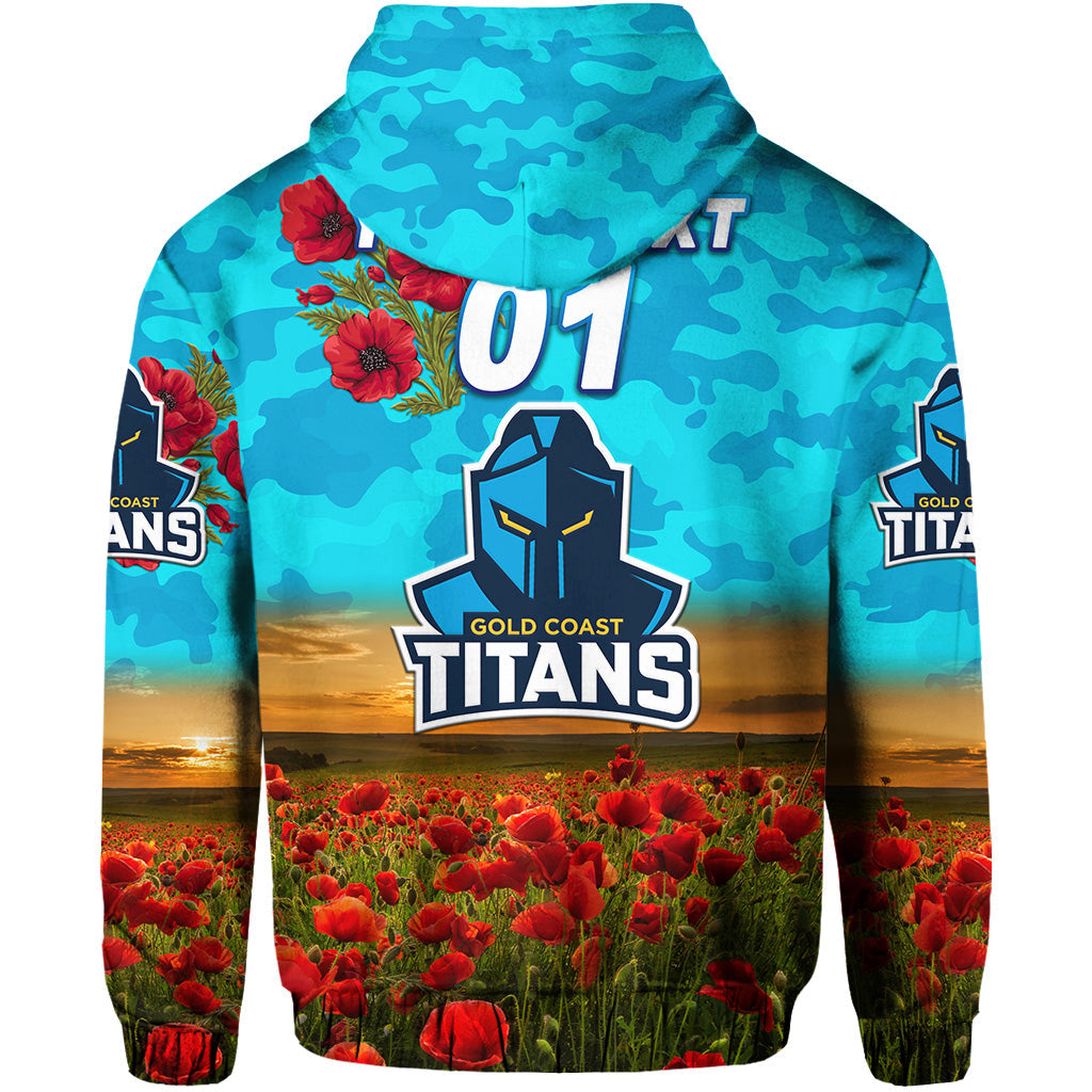 (Custom Personalised) Gold Coast Titans ANZAC 2022 Hoodie/ Zip Hoodie Poppy Flowers Vibes LT8