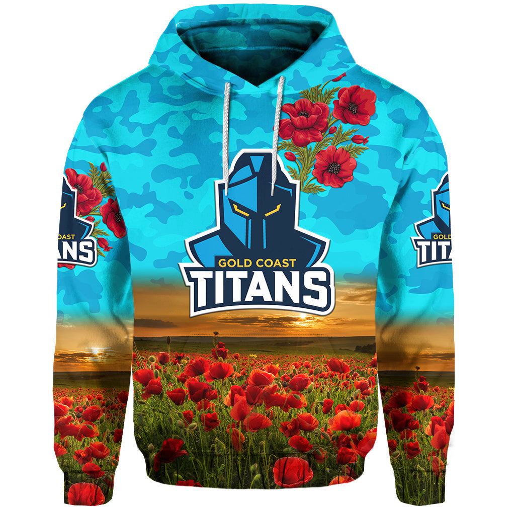 (Custom Personalised) Gold Coast Titans ANZAC 2022 Hoodie/ Zip Hoodie Poppy Flowers Vibes LT8