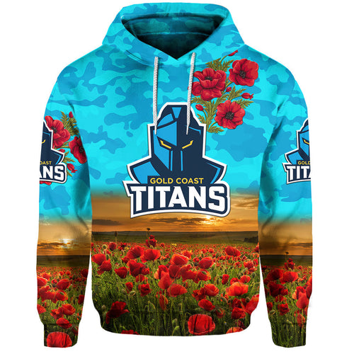 (Custom Personalised) Gold Coast Titans ANZAC 2022 Hoodie/ Zip Hoodie Poppy Flowers Vibes LT8