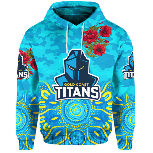 (Custom Personalised) Gold Coast Titans ANZAC 2022 Hoodie/ Zip Hoodie Indigenous Vibes LT8