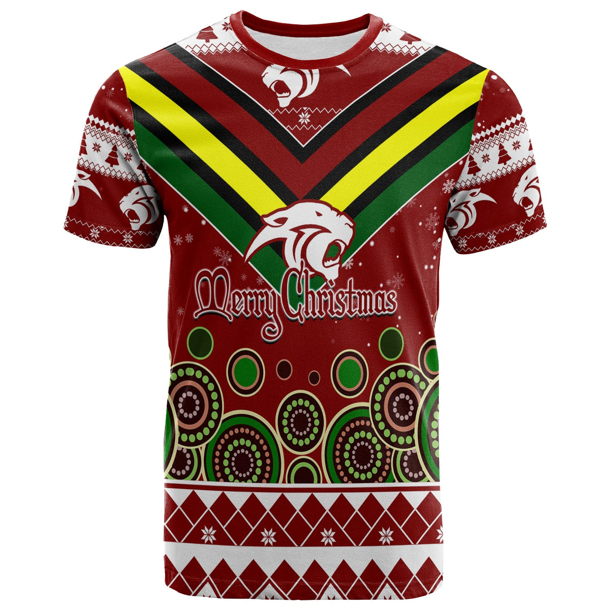 aboriginal-christmas-black-panther-with-santa-hat-t-shirt