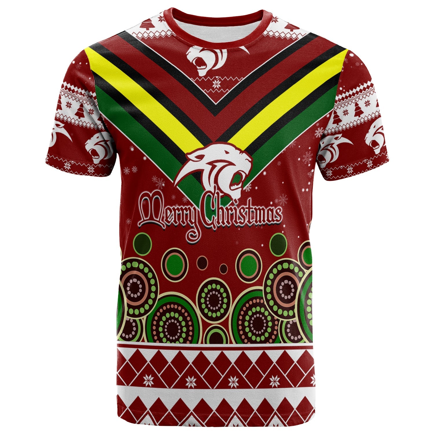 aboriginal-christmas-black-panther-with-santa-hat-t-shirt