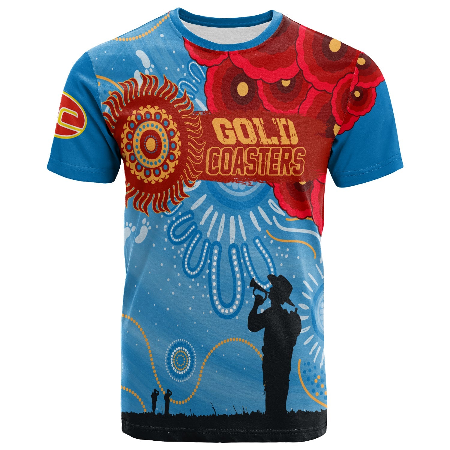 custom-personalised-gold-coaster-sunnies-indigenous-anzac-day-t-shirt-we-will-remember