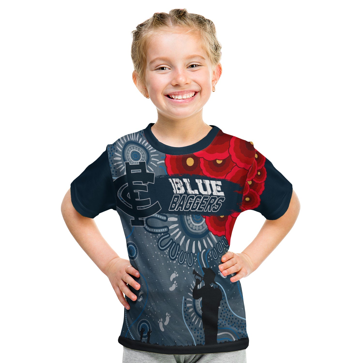 custom-personalised-carlton-blue-baggers-indigenous-anzac-day-kid-t-shirt-we-will-remember